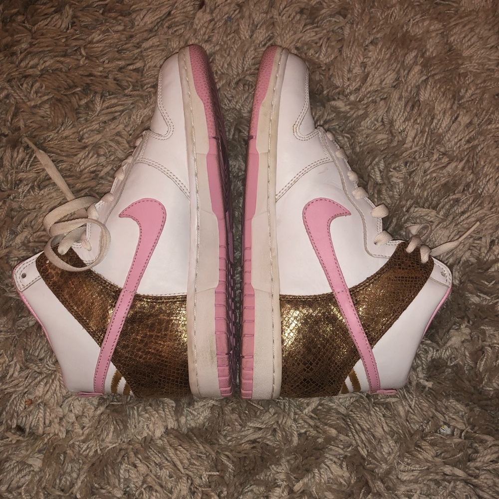 NIKE high top sneakers, women’s, pink/ white/gold